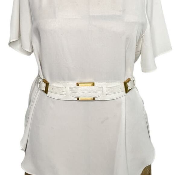 Fendi vintage white leather gold double buckle adjustable belt size 80 CM / 32” - Picture 2 of 8